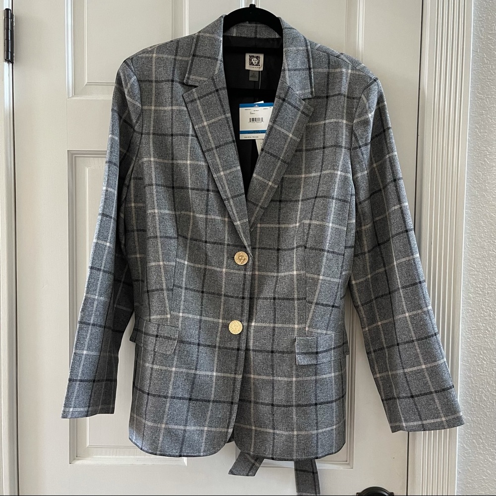NWT - Anne Klein Plaid Tie Waist Blazer